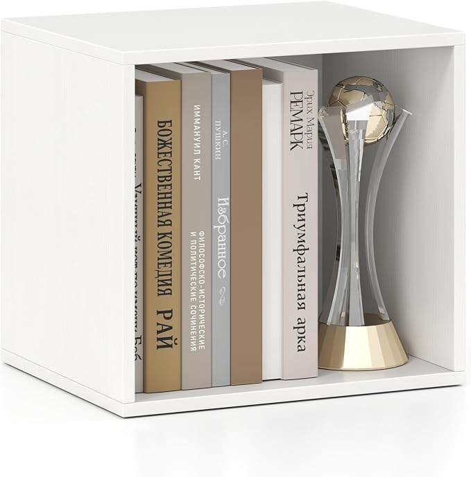 Giantex White Cubby Bookcase, Stackable Cube Storage Organizer w/Open Bookshelf by Giantex