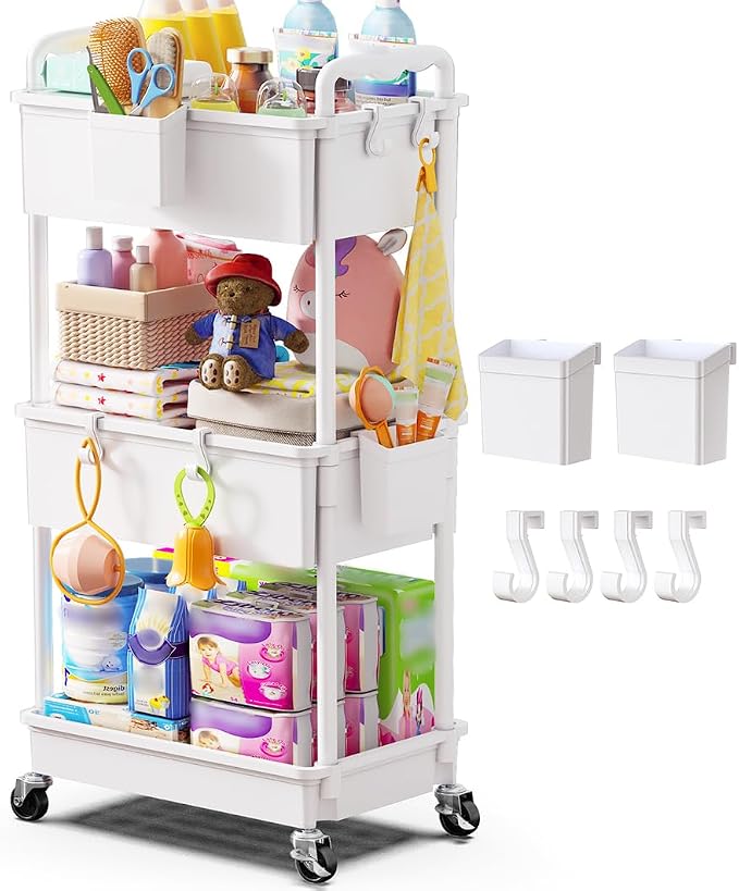 Goovilla Diaper Cart with Lockable Wheels and Easy Assembly, 3 Tier White by Goovilla