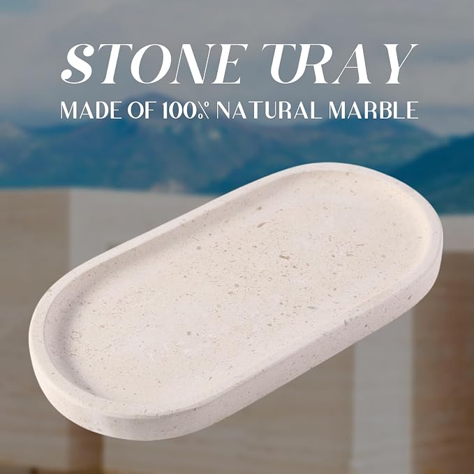 Koville Natural Marble Tray for Bathroom, Vanity Decorative Marble Trays for - Image 3