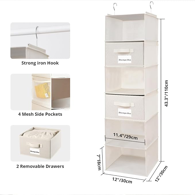 BrilliantJo 2 Pack 6 Shelves Hanging Closet Organizer - Image 3