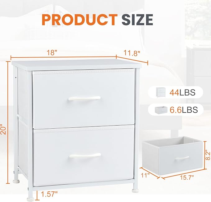 DUMOS Small Night Stand Set of 2 Fabric Drawer Dressers Short Bedside Tables - Image 3