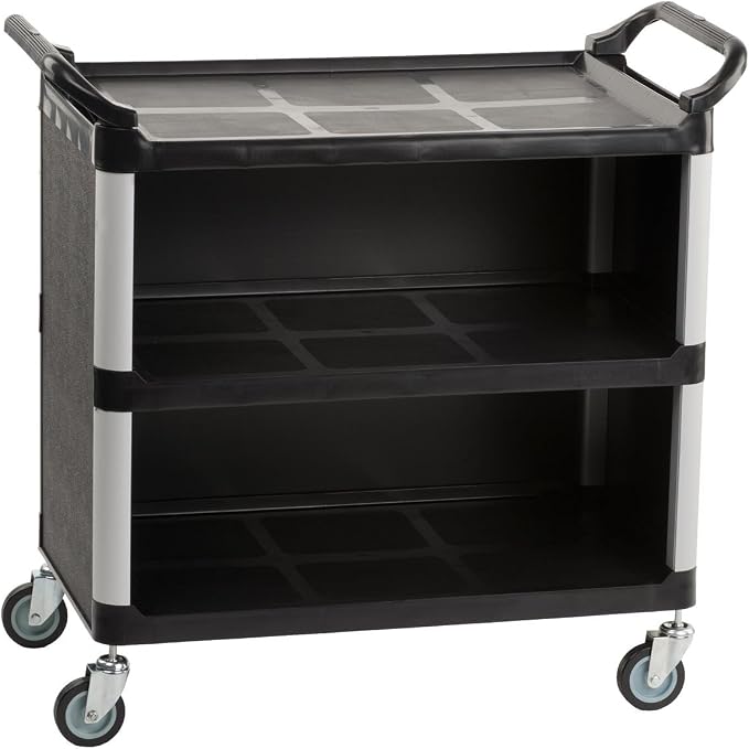 3-Shelf Utility Cart with Swivel Wheels, Enclosed Design with 2 Side Handles by Displays2go