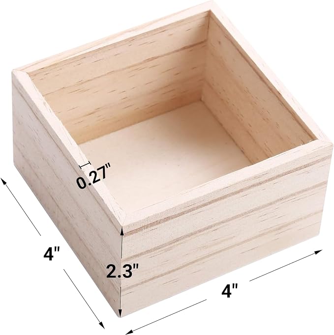 CALPALMY (12 Pack 4'' x 4'' Rustic Wooden Box Storage Organizer Unfinished - Image 2
