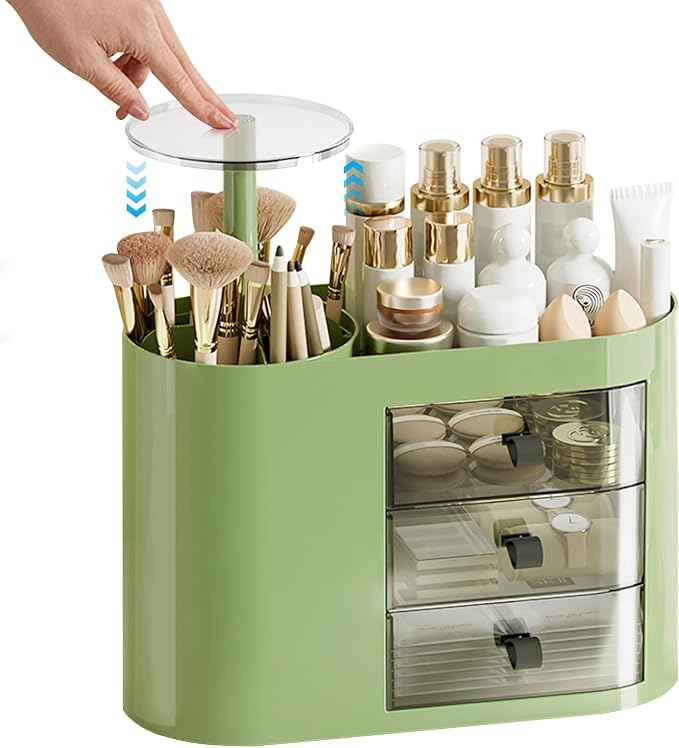 DASITON Makeup Organizer with 3 Drawers, Automatic Lifting Makeup Brush Holder by DASITON