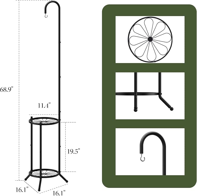 2-Tier Metal Plant Stand with Hanging Hook, Space-Saving Iron Plant Shelf - Image 2