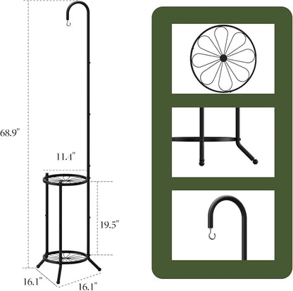 2-Tier Metal Plant Stand with Hanging Hook, Space-Saving Iron Plant Shelf - Image 2