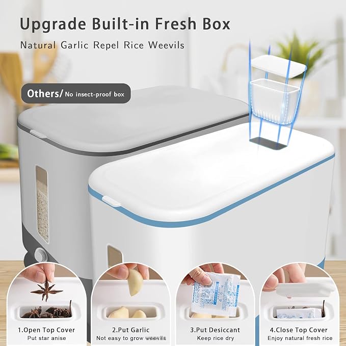 Lenwi 22-25 Lbs Rice Dispenser, Large Cereal Dry Food Storage Containers - Image 4