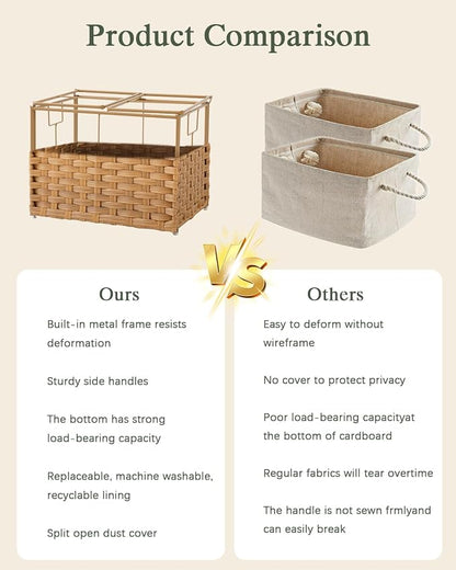 SETVSON Storage Basket with Lid Woven Wicker Baskets, 35L Natural | 9.2 Gallon - Image 5