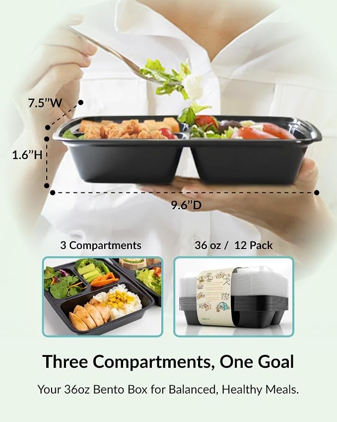 Enther Meal Prep Containers 3 Compartment - Image 2