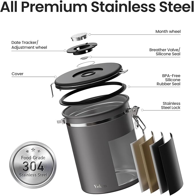 Veken Coffee Canister, Airtight Stainless Steel Kitchen Food Storage Container - Image 4
