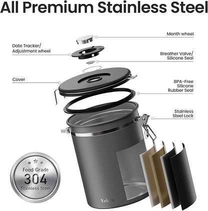 Veken Coffee Canister, Airtight Stainless Steel Kitchen Food Storage Container - Image 4