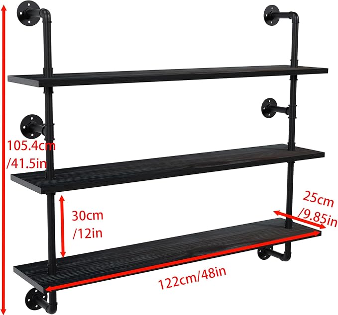 HDDFER Industrial Pipe Shelving Rustic Black Wall Shelves - Image 2