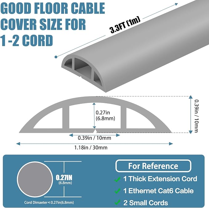 Floor Cord Covers for Wires 3.3FT Cable Hider Wire Cover Self Adhesive Cord - Image 2