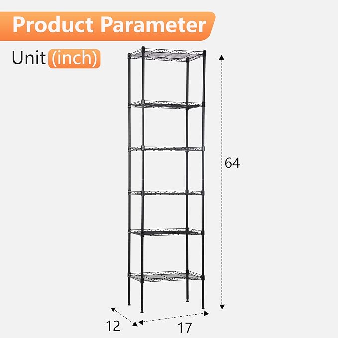 FDW 6 Tier Wire Shelving 17L x 12W x 64H Pantry Shelves Storage Rack Shelving - Image 3
