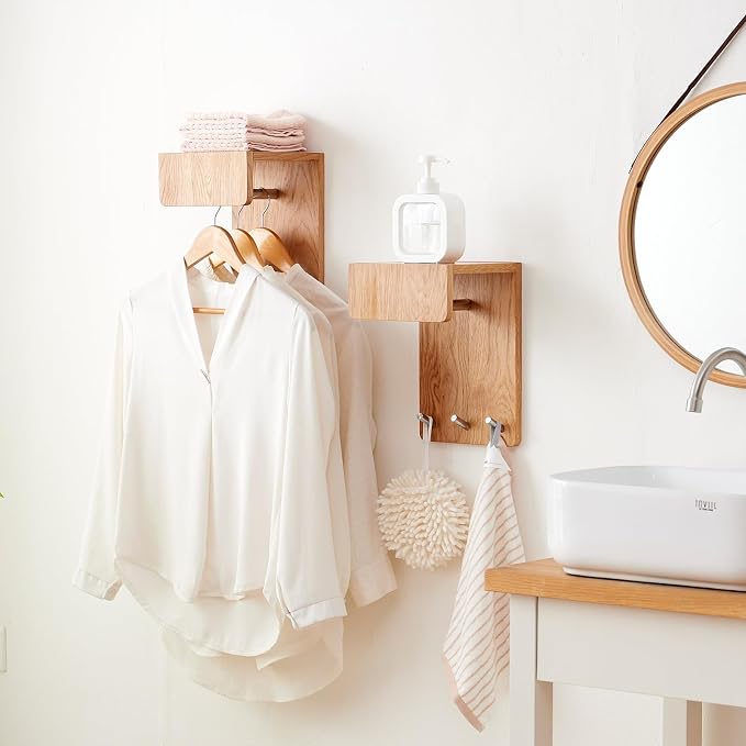Oak Wood Coat Rack Wall Mount - Image 4