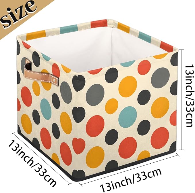 TropicalLife 13x13x13 Inch Large Fabric Storage Cube Vintage Polka Dots - Image 4