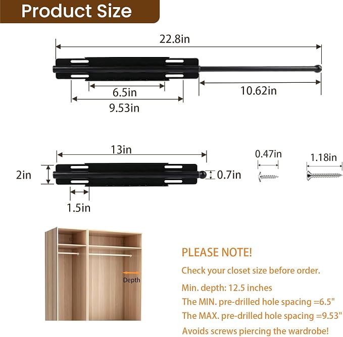 13" Valet Rod for Closet Pull Out - Image 2