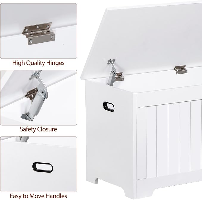 Wooden Storage Chest, 30/40 Inch Storage Trunk w/2 Safety Hinges, Storage Bench - Image 7