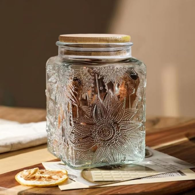 ANSQU Square Glass Jar, 25.3oz Vintage Glass Jar - Image 3