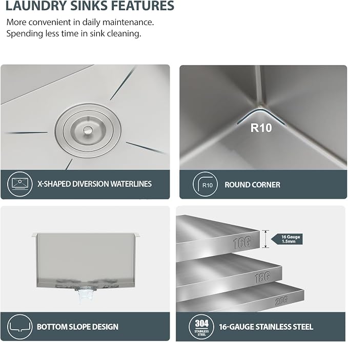Lordear 23 Inch Laundry Room Sink Undermount 16 Gauge Stainless Steel Single - Image 5