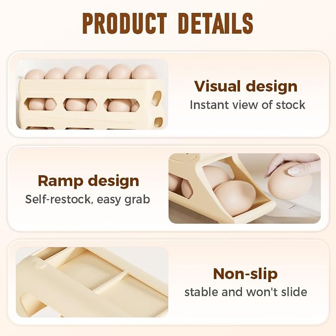 4-Tier Refrigerator Egg Holder, Automatic Gravity-Fed Rolling Egg Dispenser - Image 4