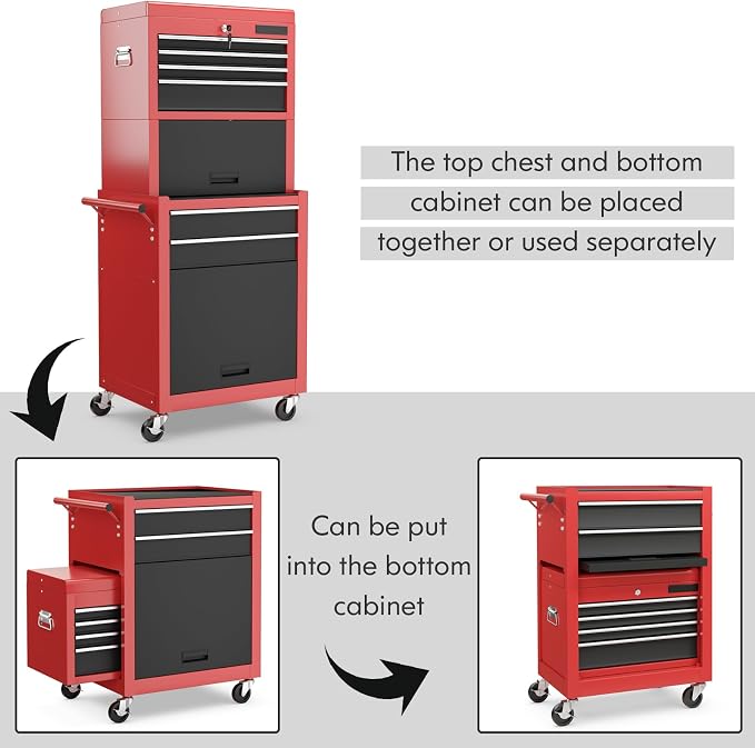 Goplus Tool Chest, 3-in-1 Rolling 6 Drawers Tool Cabinet - Image 4