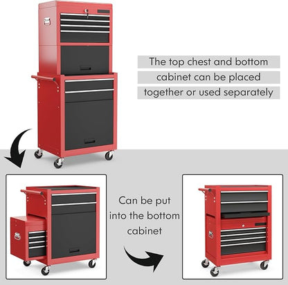 Goplus Tool Chest, 3-in-1 Rolling 6 Drawers Tool Cabinet - Image 4