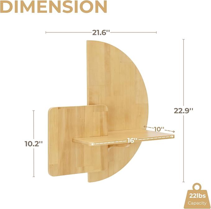 Behomes Soluna Solid Wood Floating Nightstand, Wall Mounted Bedside Nightstand - Image 2