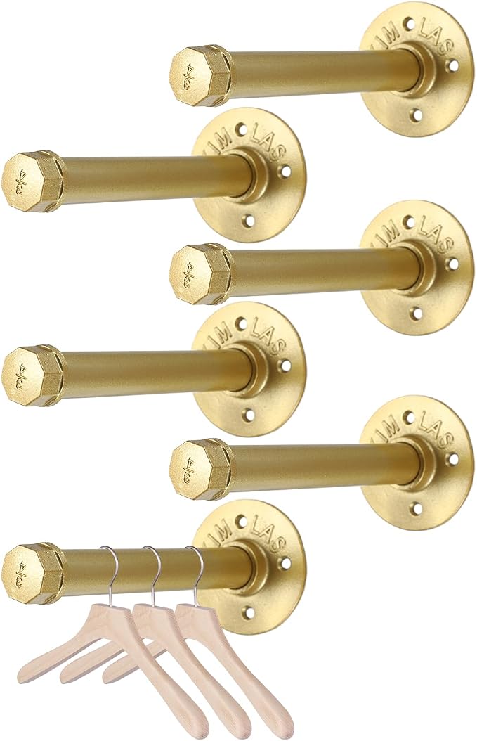 BTSKY 6 Pack Clothes Rack with Screws, 8 Inch Metal Industrial Pipe Clothes Bars by BTSKY