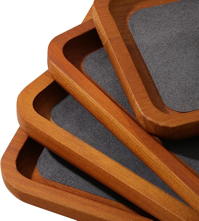 Wooden Jewelry Display Tray Rounded Rectangle Ring Showcase Stackable Elegant - Image 6