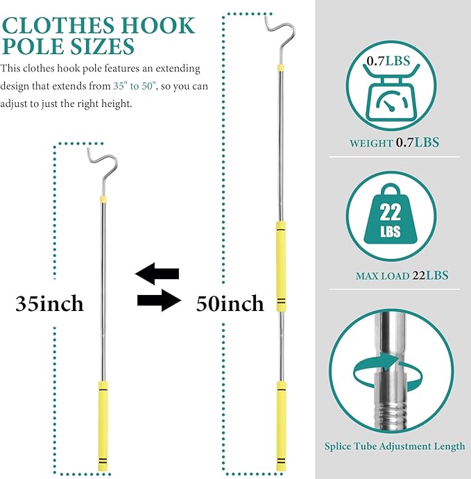 Clothes Hook Pole, Clothes Hanger Reaching Hook - Image 2