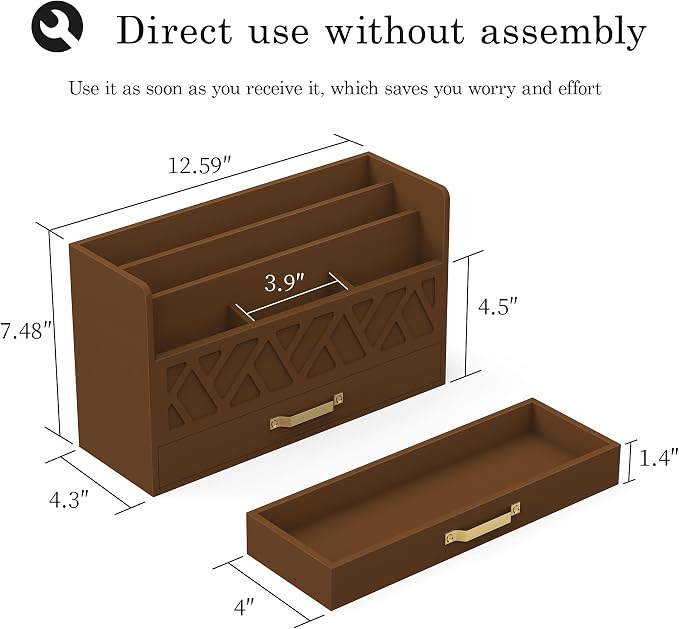 Bamboo Mail Organizer Countertop Wood Desk Organizer Drawer Tabletop Storage - Image 2