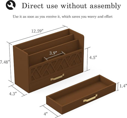 Bamboo Mail Organizer Countertop Wood Desk Organizer Drawer Tabletop Storage - Image 2
