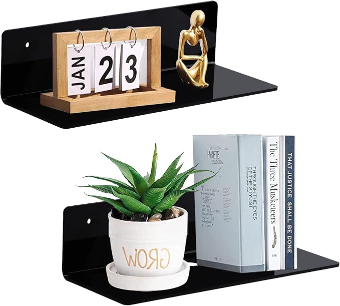 9 Inch Acrylic Floating Shelf No Drill Adhesive Wall Shelf Set of 2 by LUIUM