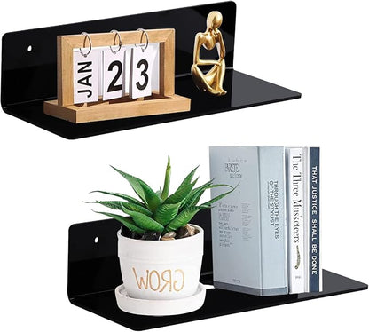 9 Inch Acrylic Floating Shelf No Drill Adhesive Wall Shelf Set of 2 by LUIUM