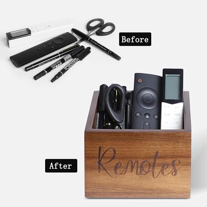 Acacia Wood Remote Control Holder Caddy, TV Organizer - Image 7