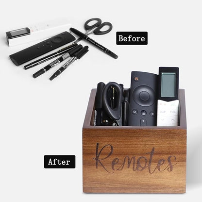 Acacia Wood Remote Control Holder Caddy, TV Organizer - Image 7