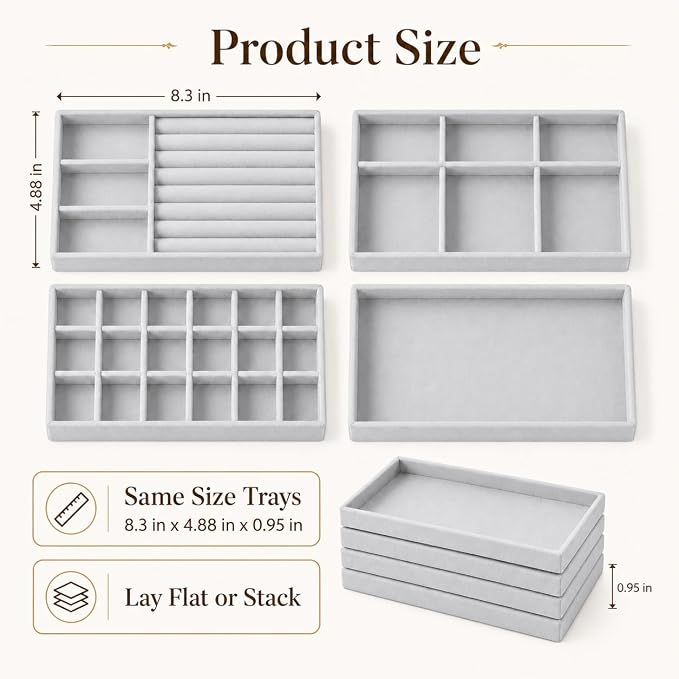 4 Pack Stackable Jewelry Organizer Tray Set - Image 4