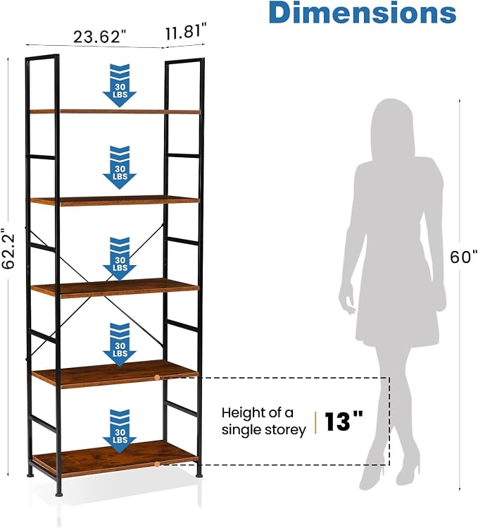 DUMOS 5 Tiers Bookshelf, Classical Modern Book Shelf, Tall Display Shelves in - Image 3