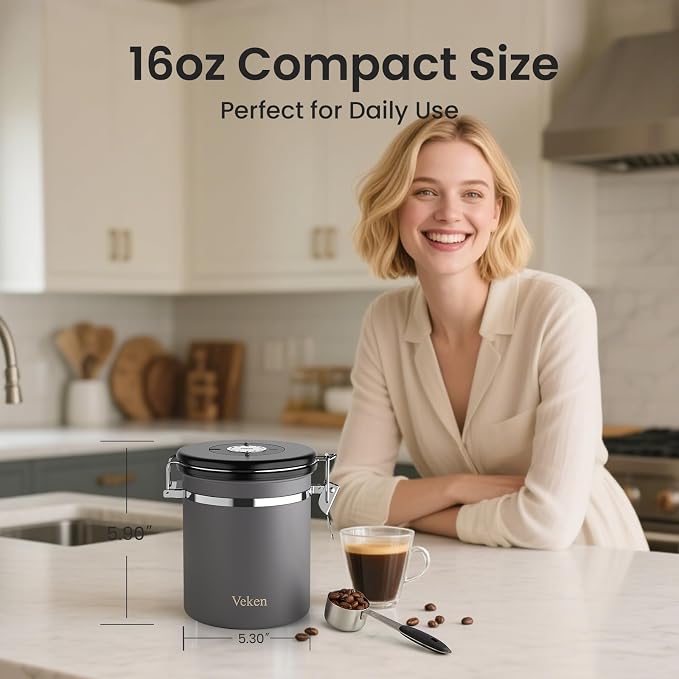 Veken Coffee Canister, Airtight Stainless Steel Kitchen Food Storage Container - Image 2