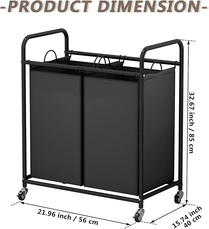 SUOERNUO Laundry Hamper Basket 2 Bag Laundry Sorter Cart - Image 5