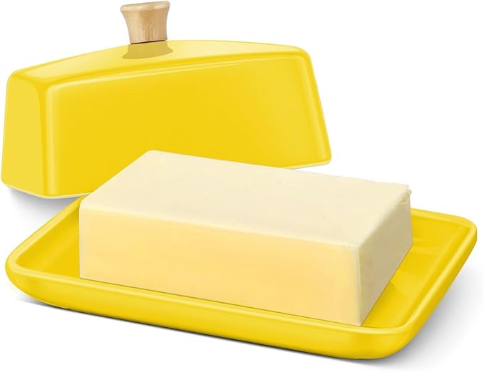 Flexzion Ceramic Yellow European Butter Dish by Flexzion