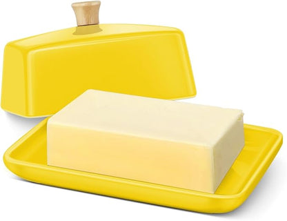 Flexzion Ceramic Yellow European Butter Dish by Flexzion