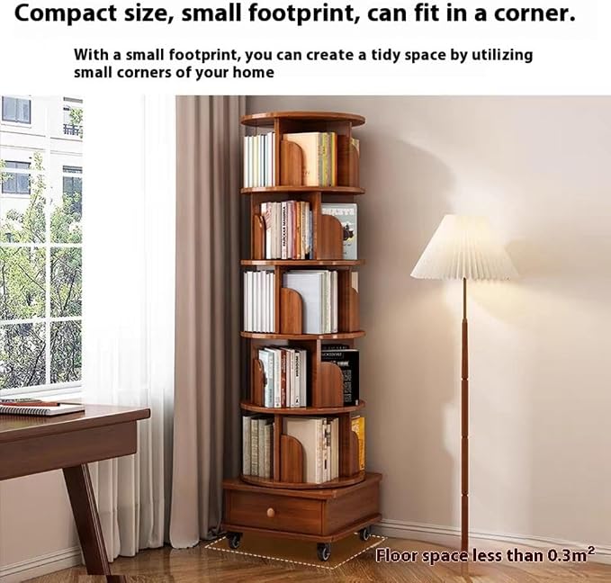 Rotating 360° Corner Bookshelf, 6-Tier Wood Bookcase - Image 8