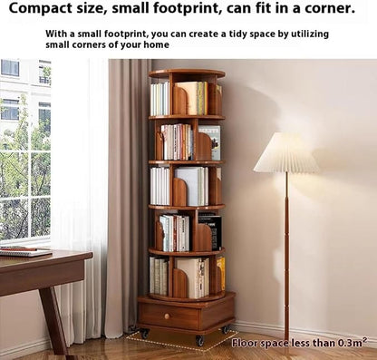 Rotating 360° Corner Bookshelf, 6-Tier Wood Bookcase - Image 8