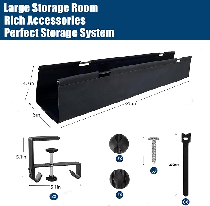 No Drill Under Desk Cable Management Tray, Clamp/Screw Mount Desk Cable - Image 4