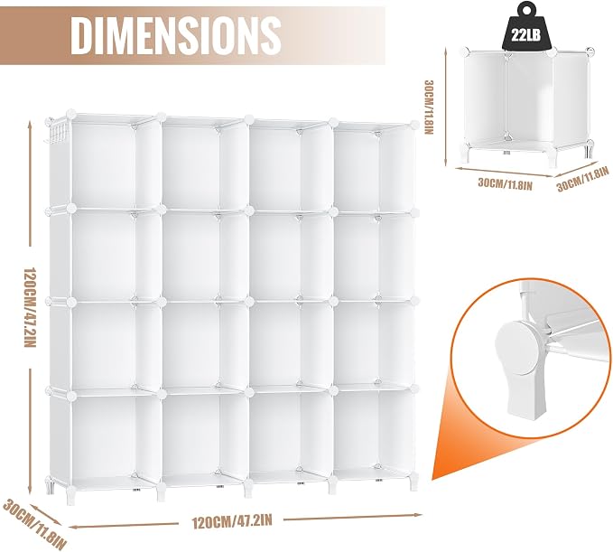 Neprock 16 Cubby Storage Organizer, Closet Clothes Storage Organizer, Cube - Image 3