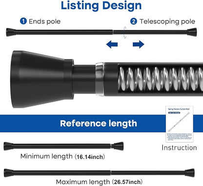 Black Tension rod 16 to 26 Inch Spring Curtain Rods No Drilling Small Rods - Image 2