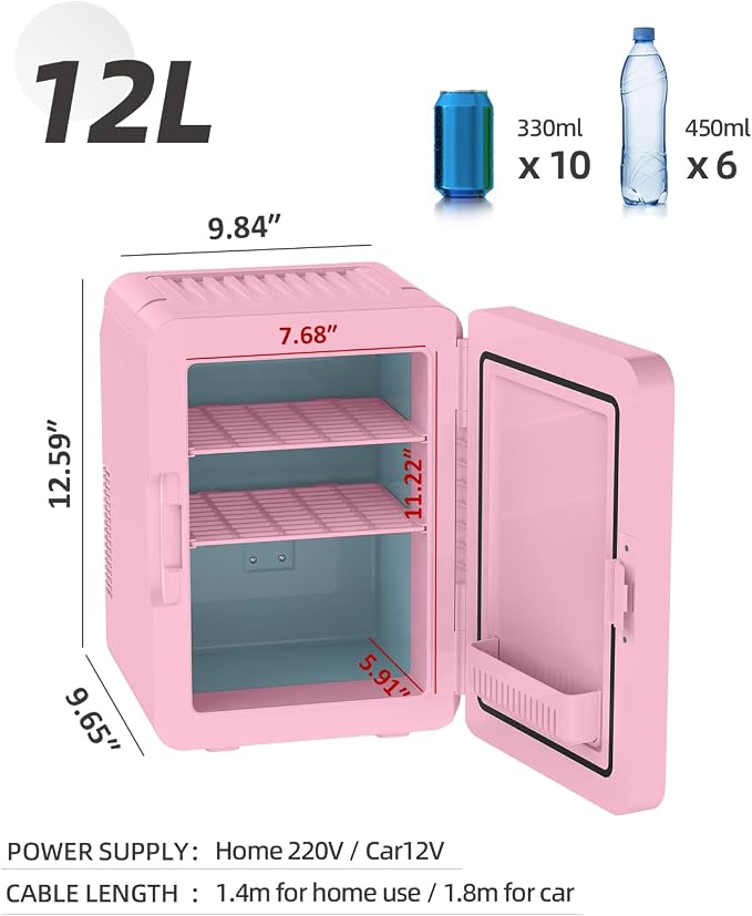 12L Skincare Fridge with Mirror & LED Lighting, 3-Mode Dimmable, Cooler & Warmer - Image 8