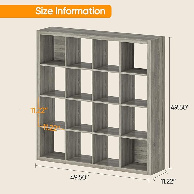 furtble Bookshelf with Storage Bins, 16-Cube Storage Organizer with Back Panels - Image 3